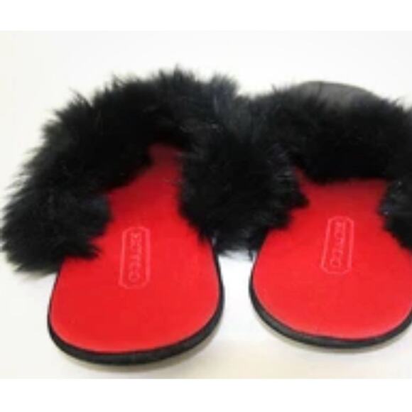 Auth Coach Signature Black Rabbit Fur Slippers Slides Sz 8 - Picture 2 of 10